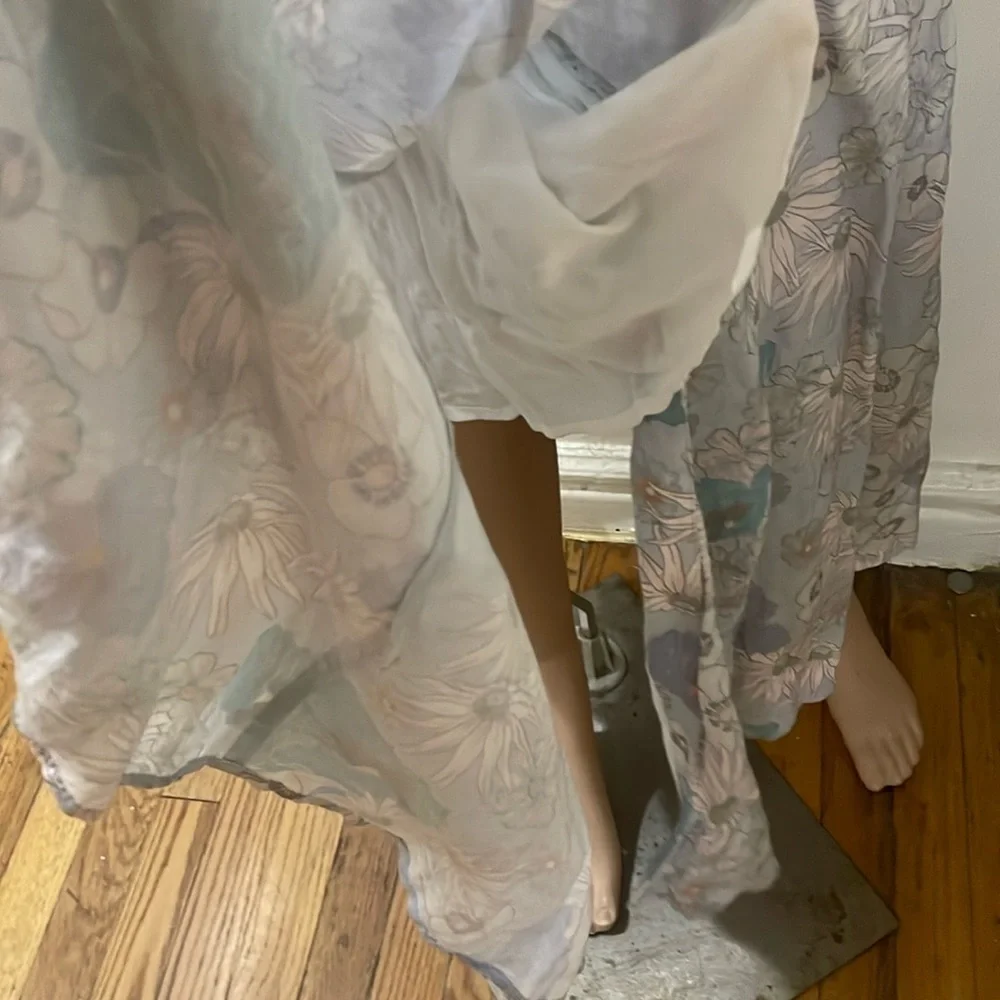 Sandro Cream and blue A-Line Maxi Skirt Resort Wear - Picture 2 of 14